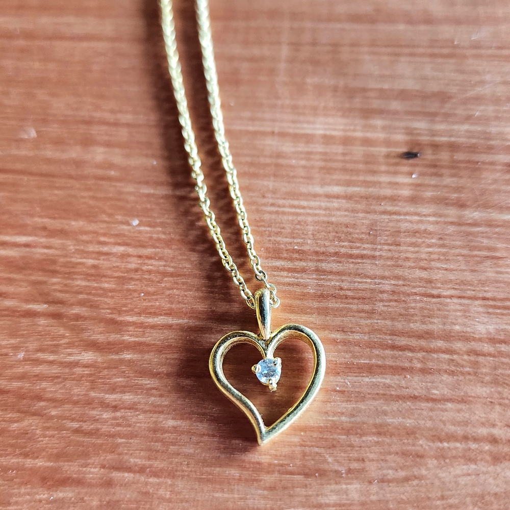 Vintage Gold Heart Necklace with Gemstone